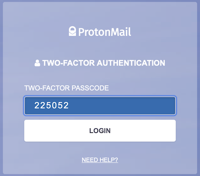2FA login window for ProtonMail